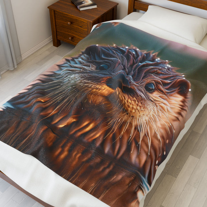 Cozy Velveteen Plush Blanket with Adorable Otter Design