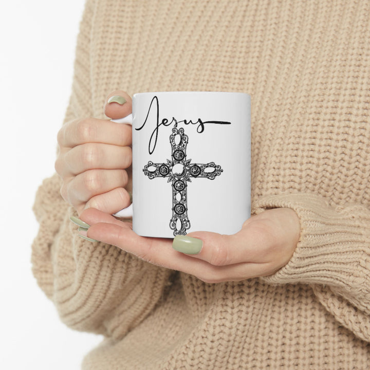 Spiritual Ceramic Mug, Inspirational Coffee Cup, Religious Gift, Cross Design Mug, Faith-Based Drinkware, Perfect for Holidays