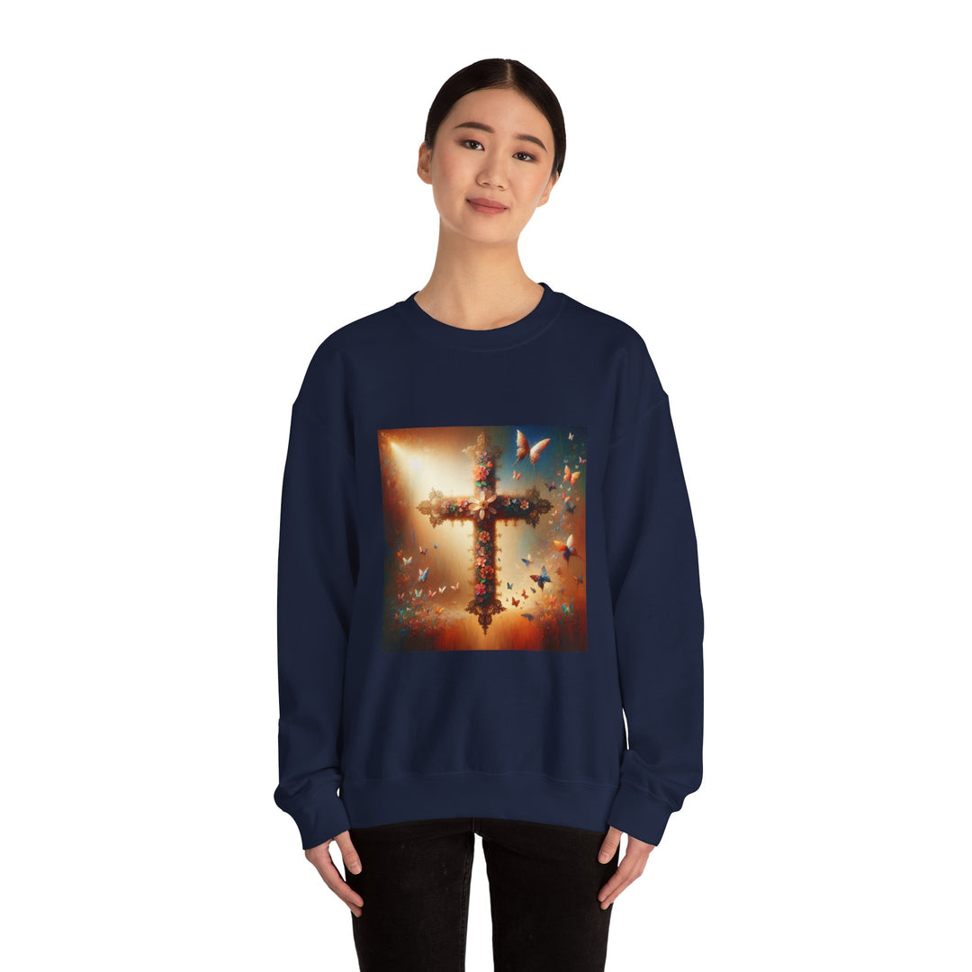 Faith-Inspired Butterfly Sweatshirt, Unisex Crewneck, Cozy Christian Apparel, Gift for Easter, Inspirational Sweatshirt, Casualwear