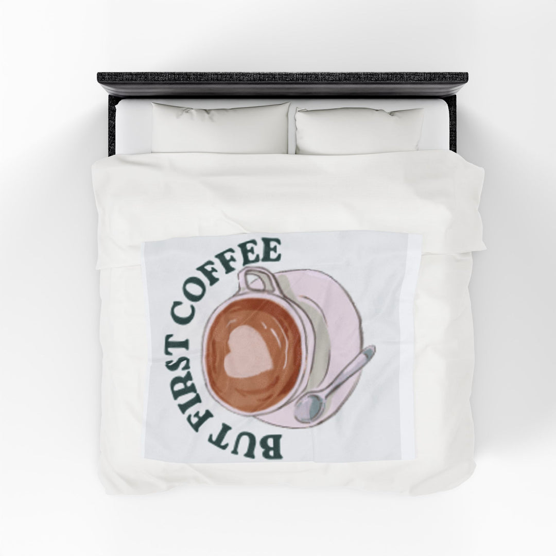 Cozy Coffee Time Velveteen Plush Blanket - Perfect Gift for Coffee Lovers