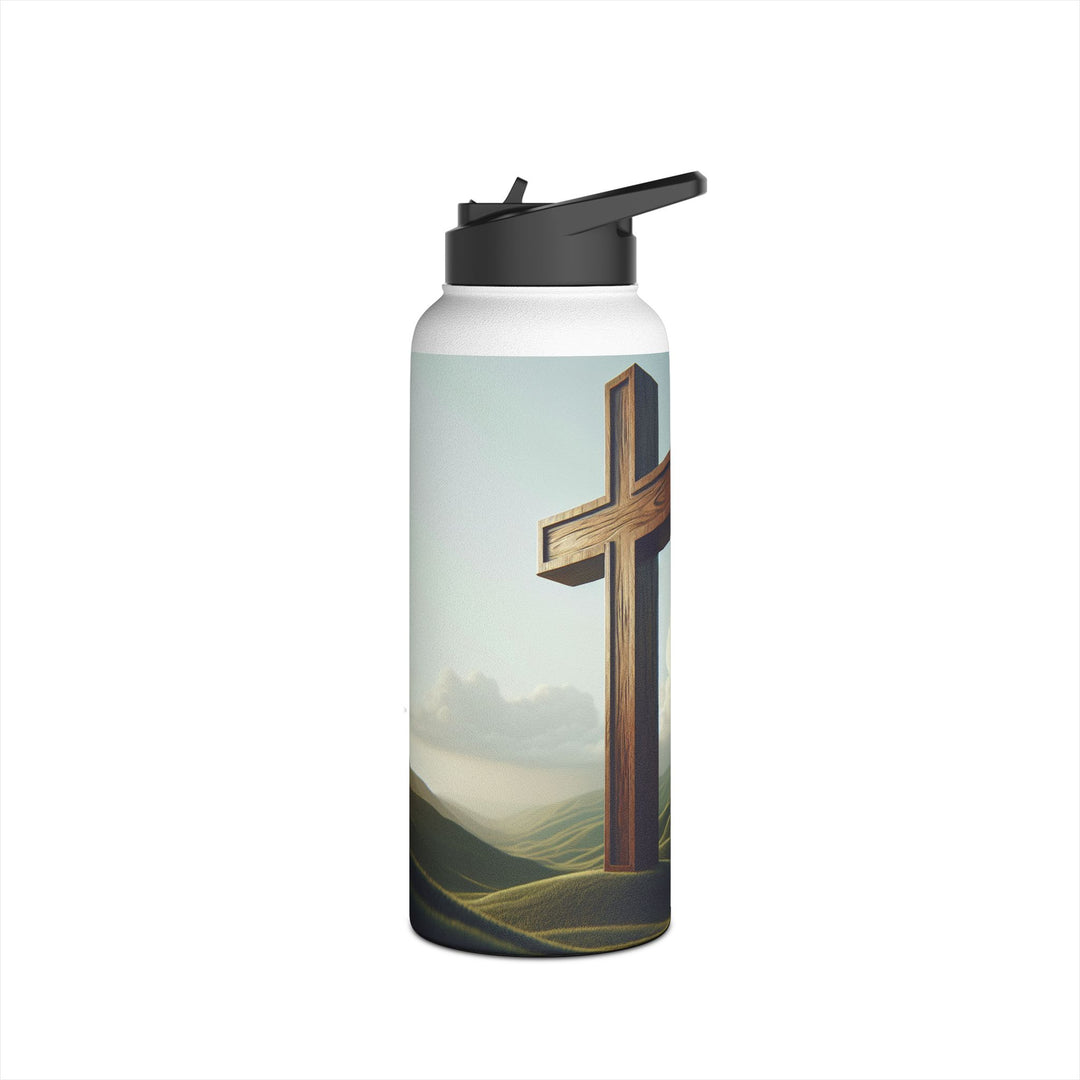 Inspirational Stainless Steel Water Bottle with Cross Design, Eco-Friendly Hydration, Travel Mug, Fitness Gift, Christian Accessories