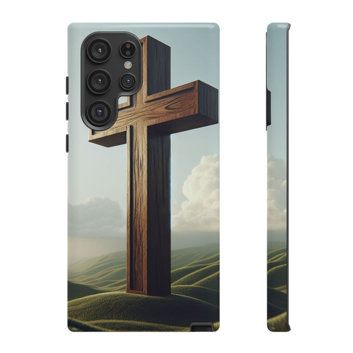Wooden Cross Phone Case, Inspirational Gift, Christian Decor, Faith-Based Accessory, Unique Tech Gift