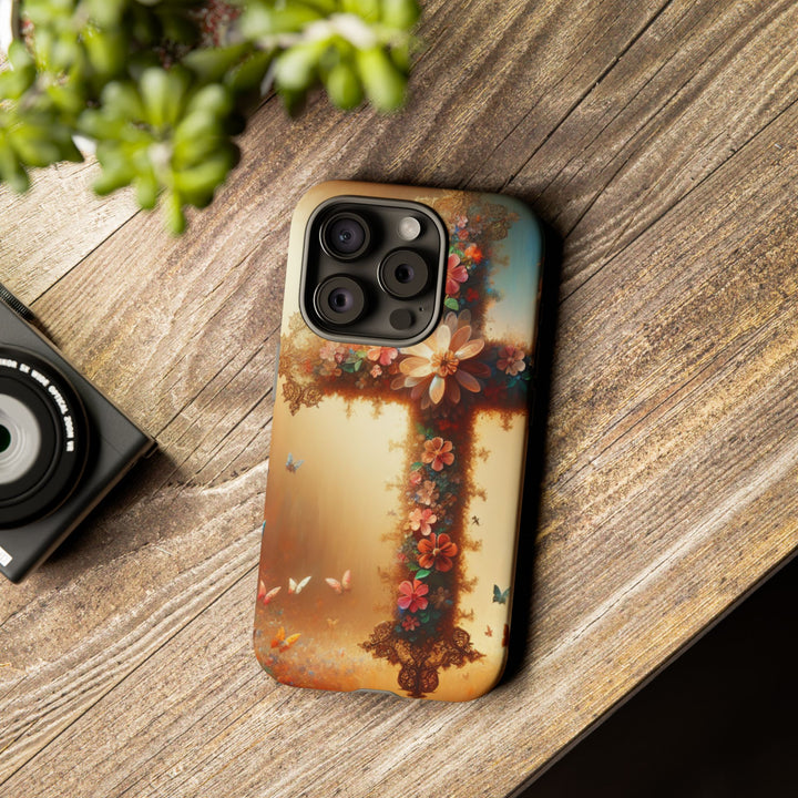 Floral Cross Phone Case, Tough Cases for Christians, Religious Gifts, Cute Floral Accessories, Chic Phone Cover, Spring Vibes