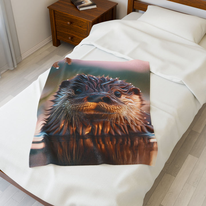Cozy Velveteen Plush Blanket with Adorable Otter Design