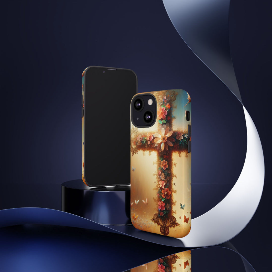 Floral Cross Phone Case, Tough Cases for Christians, Religious Gifts, Cute Floral Accessories, Chic Phone Cover, Spring Vibes