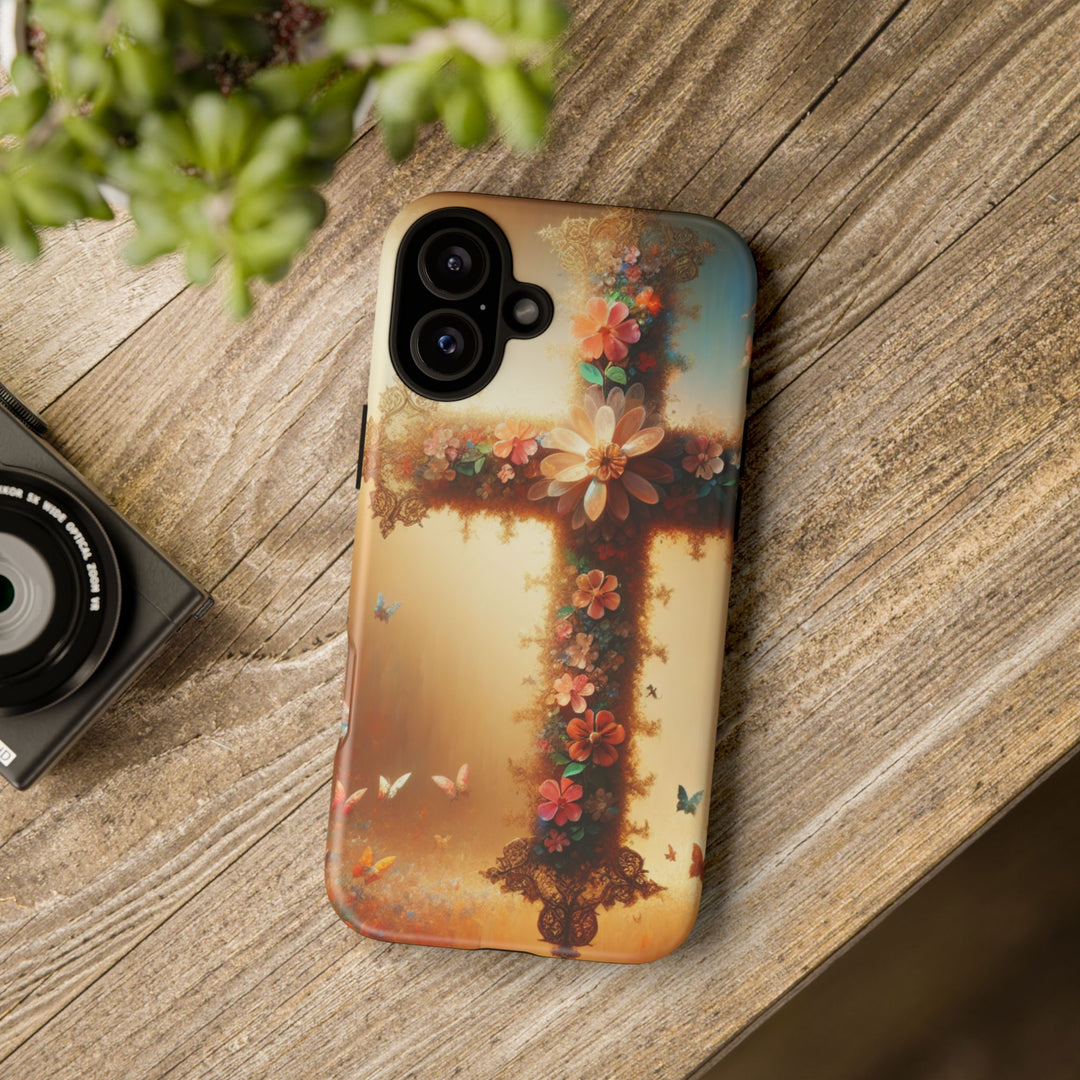 Floral Cross Phone Case, Tough Cases for Christians, Religious Gifts, Cute Floral Accessories, Chic Phone Cover, Spring Vibes