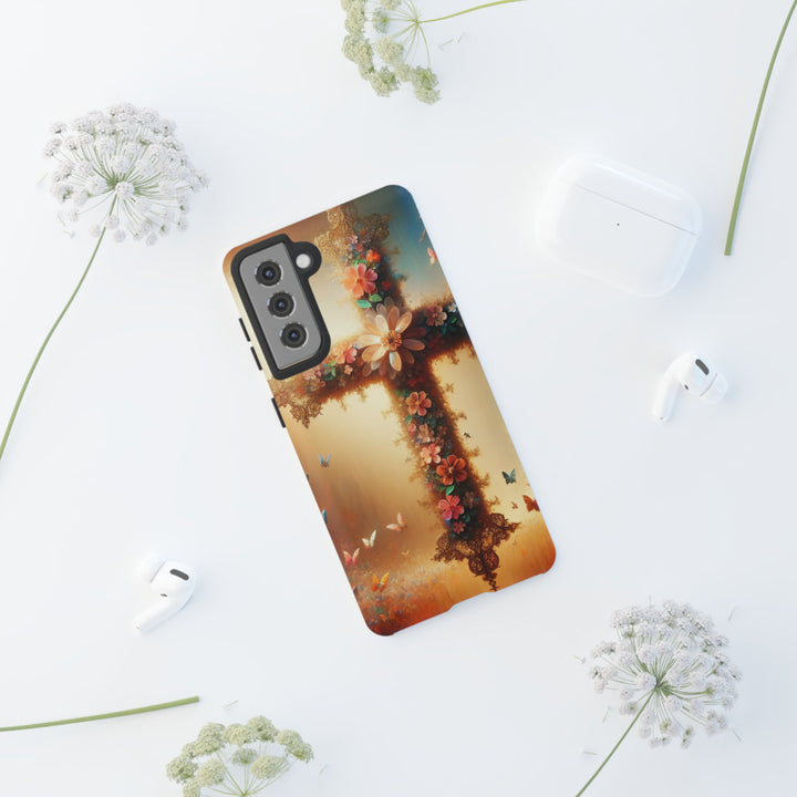 Floral Cross Phone Case, Tough Cases for Christians, Religious Gifts, Cute Floral Accessories, Chic Phone Cover, Spring Vibes
