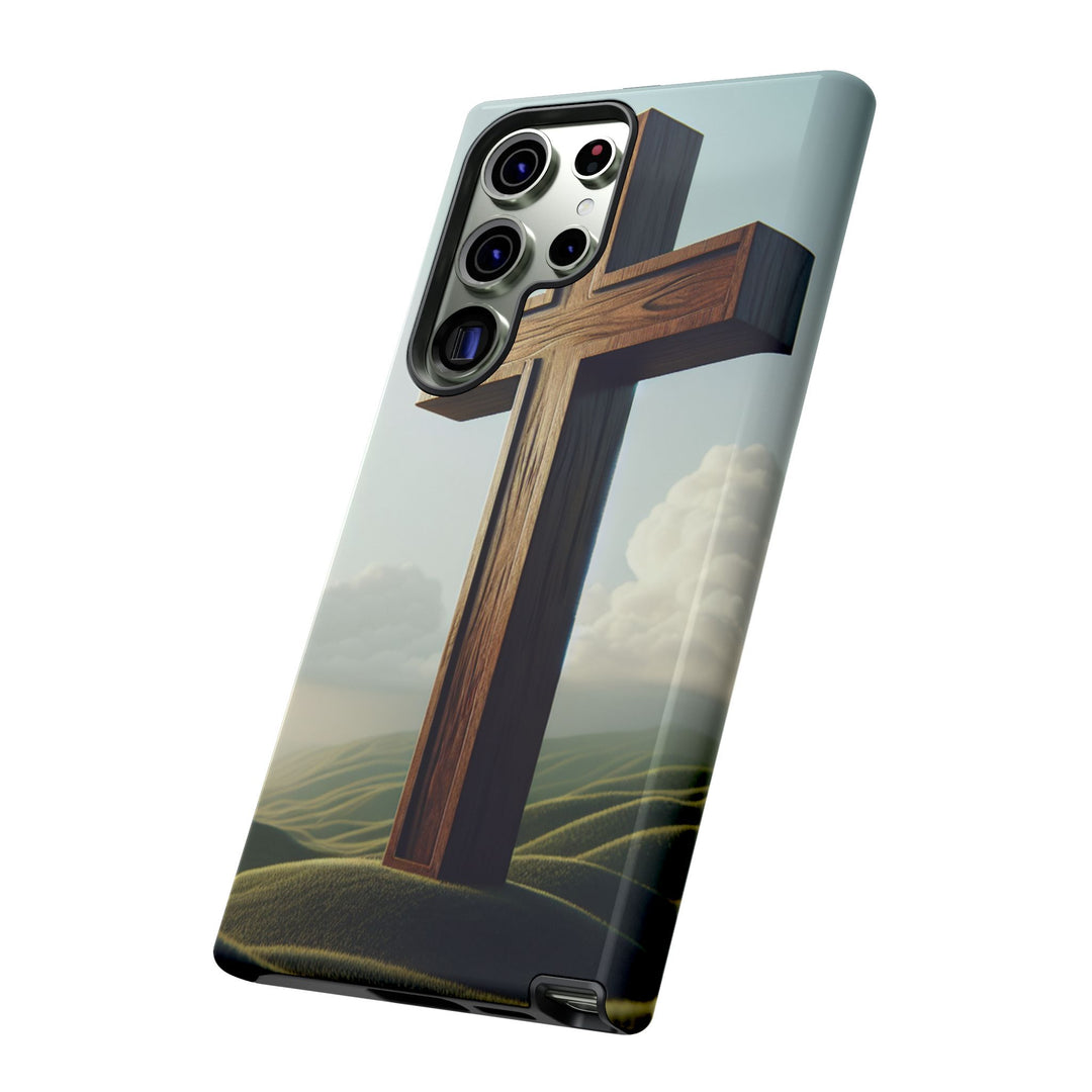 Wooden Cross Phone Case, Inspirational Gift, Christian Decor, Faith-Based Accessory, Unique Tech Gift