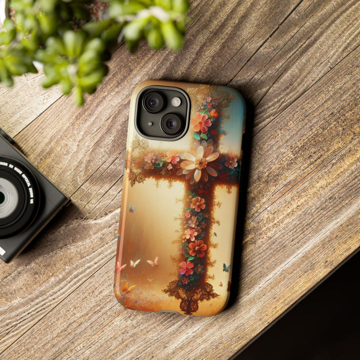 Floral Cross Phone Case, Tough Cases for Christians, Religious Gifts, Cute Floral Accessories, Chic Phone Cover, Spring Vibes
