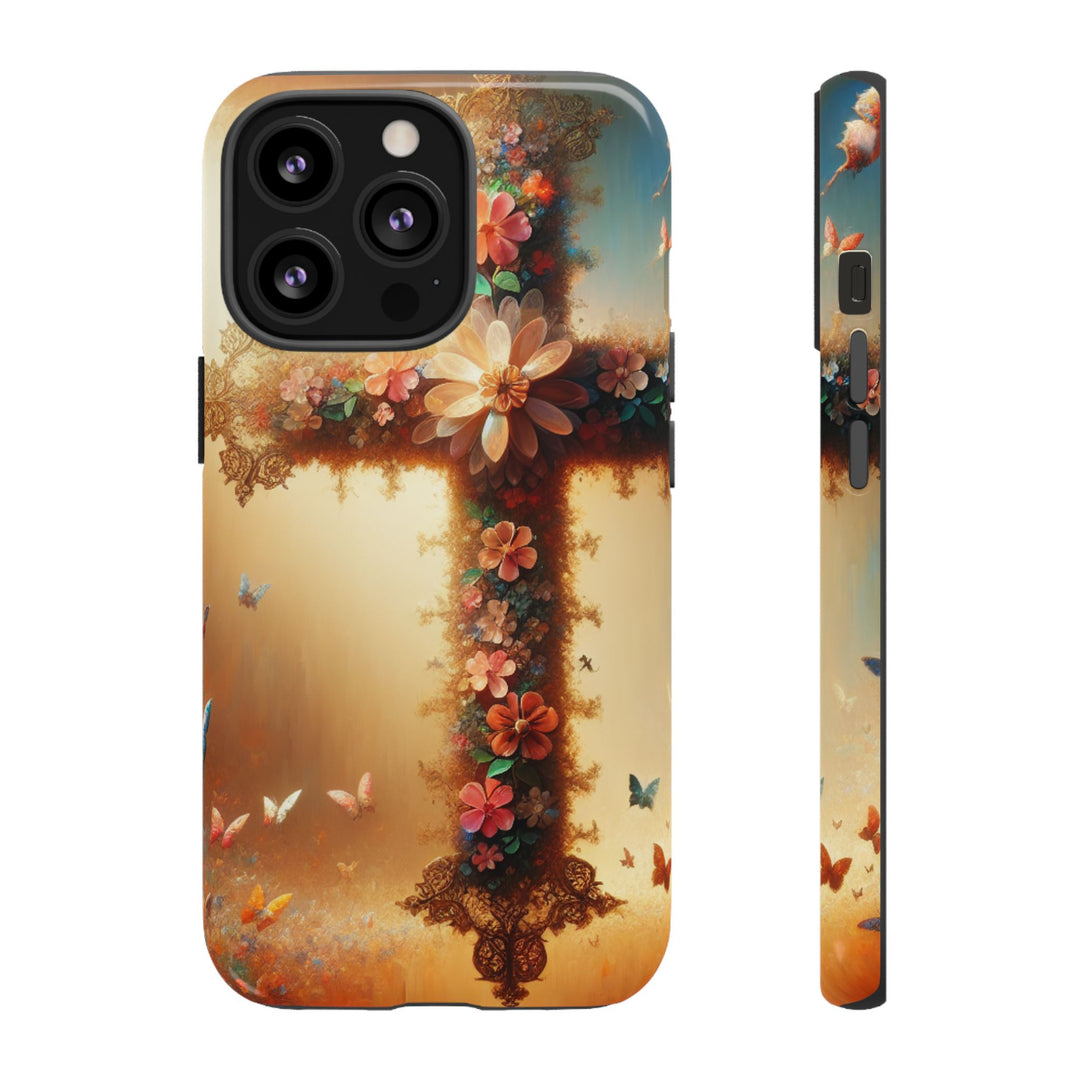 Floral Cross Phone Case, Tough Cases for Christians, Religious Gifts, Cute Floral Accessories, Chic Phone Cover, Spring Vibes