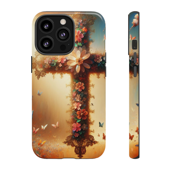 Floral Cross Phone Case, Tough Cases for Christians, Religious Gifts, Cute Floral Accessories, Chic Phone Cover, Spring Vibes