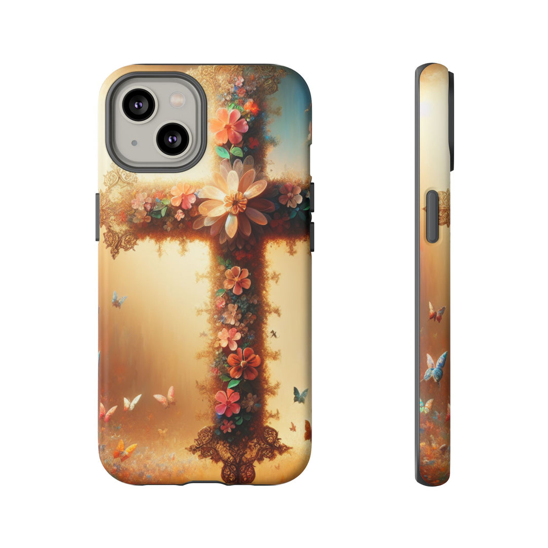 Floral Cross Phone Case, Tough Cases for Christians, Religious Gifts, Cute Floral Accessories, Chic Phone Cover, Spring Vibes