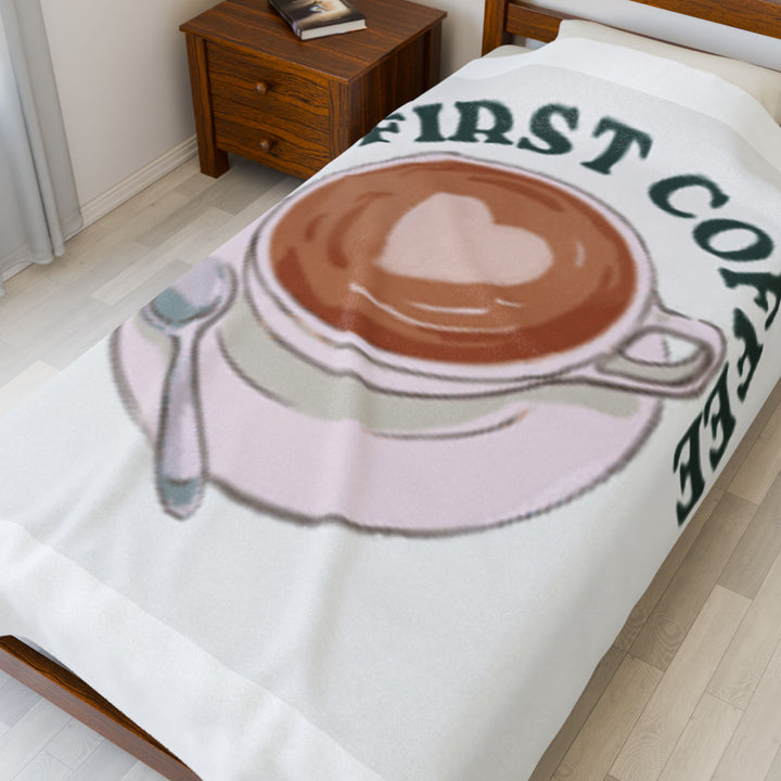 Cozy Coffee Time Velveteen Plush Blanket - Perfect Gift for Coffee Lovers