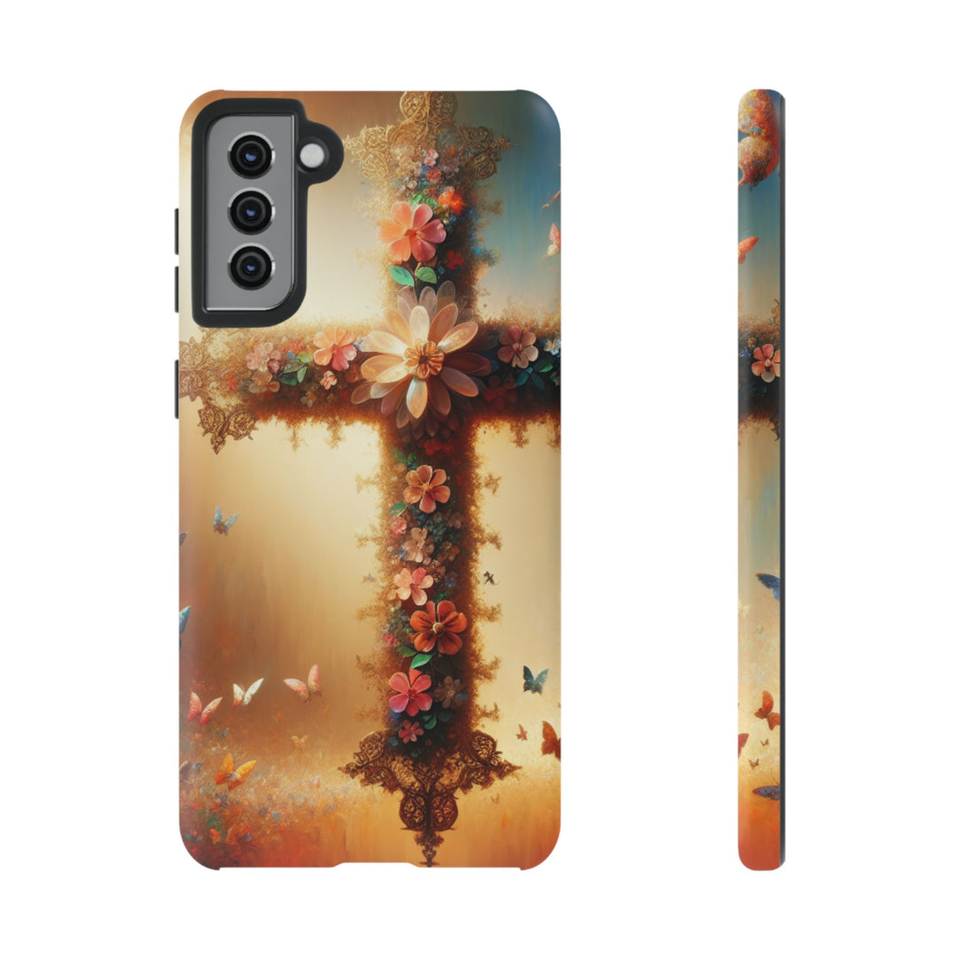 Floral Cross Phone Case, Tough Cases for Christians, Religious Gifts, Cute Floral Accessories, Chic Phone Cover, Spring Vibes