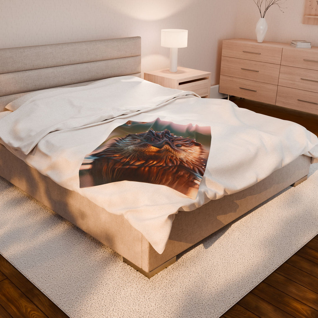 Cozy Velveteen Plush Blanket with Adorable Otter Design