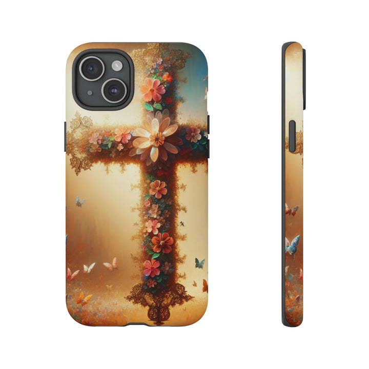 Floral Cross Phone Case, Tough Cases for Christians, Religious Gifts, Cute Floral Accessories, Chic Phone Cover, Spring Vibes