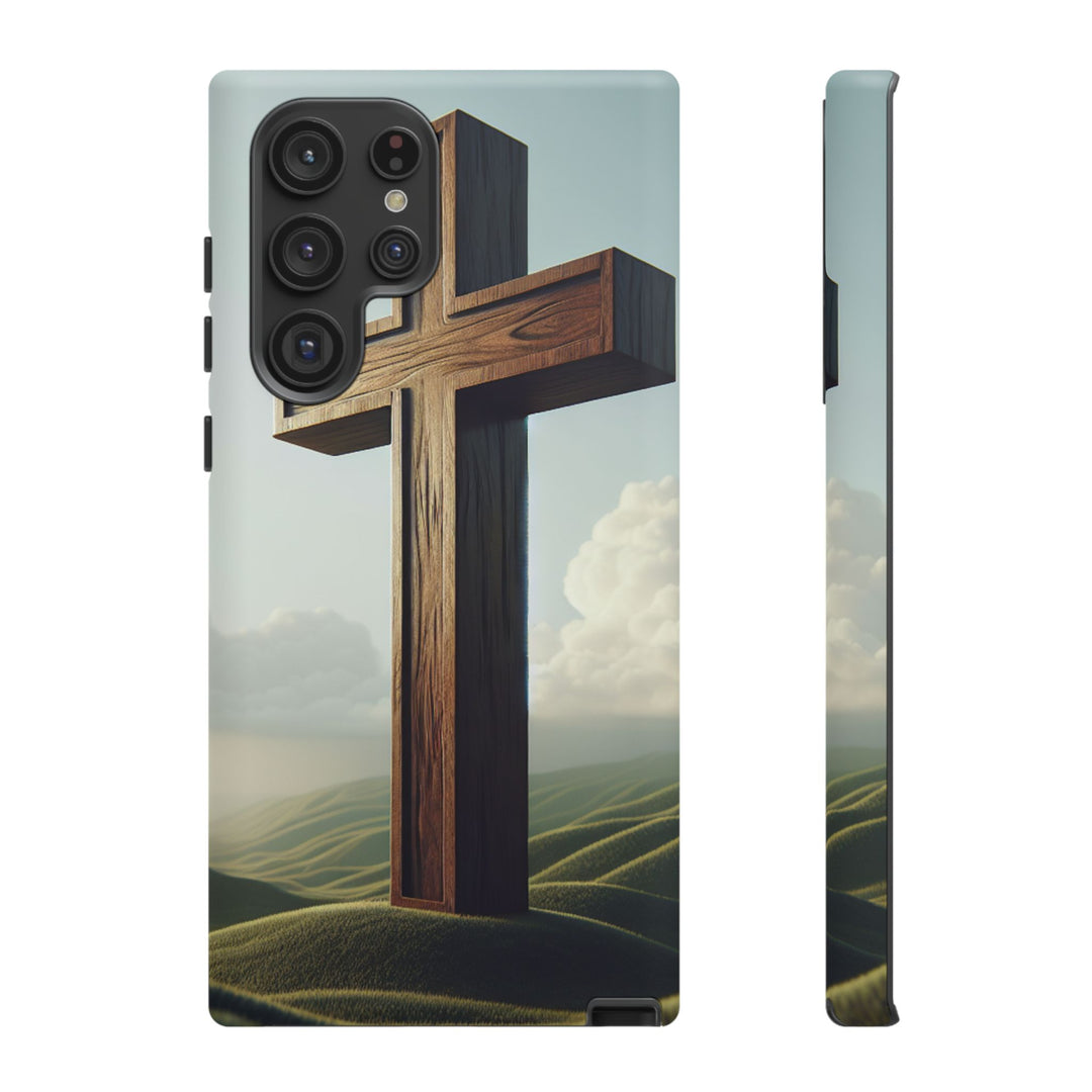 Wooden Cross Phone Case, Inspirational Gift, Christian Decor, Faith-Based Accessory, Unique Tech Gift