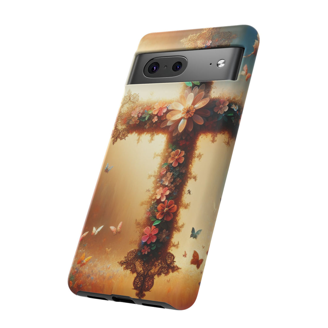 Floral Cross Phone Case, Tough Cases for Christians, Religious Gifts, Cute Floral Accessories, Chic Phone Cover, Spring Vibes