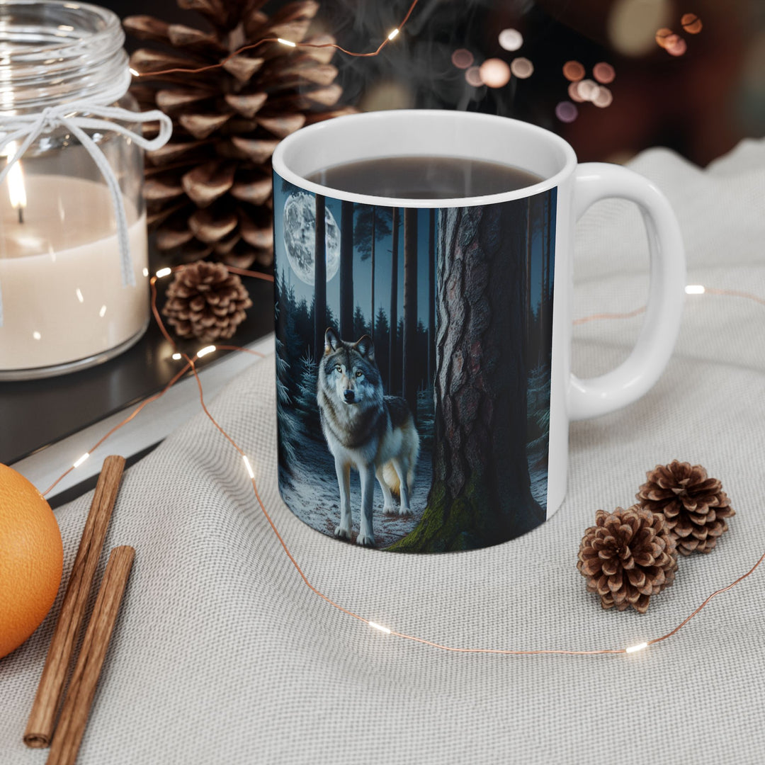 Mystical Wolf Ceramic Mug - Enchanting 11oz & 15oz Coffee Cup for Nature Lovers