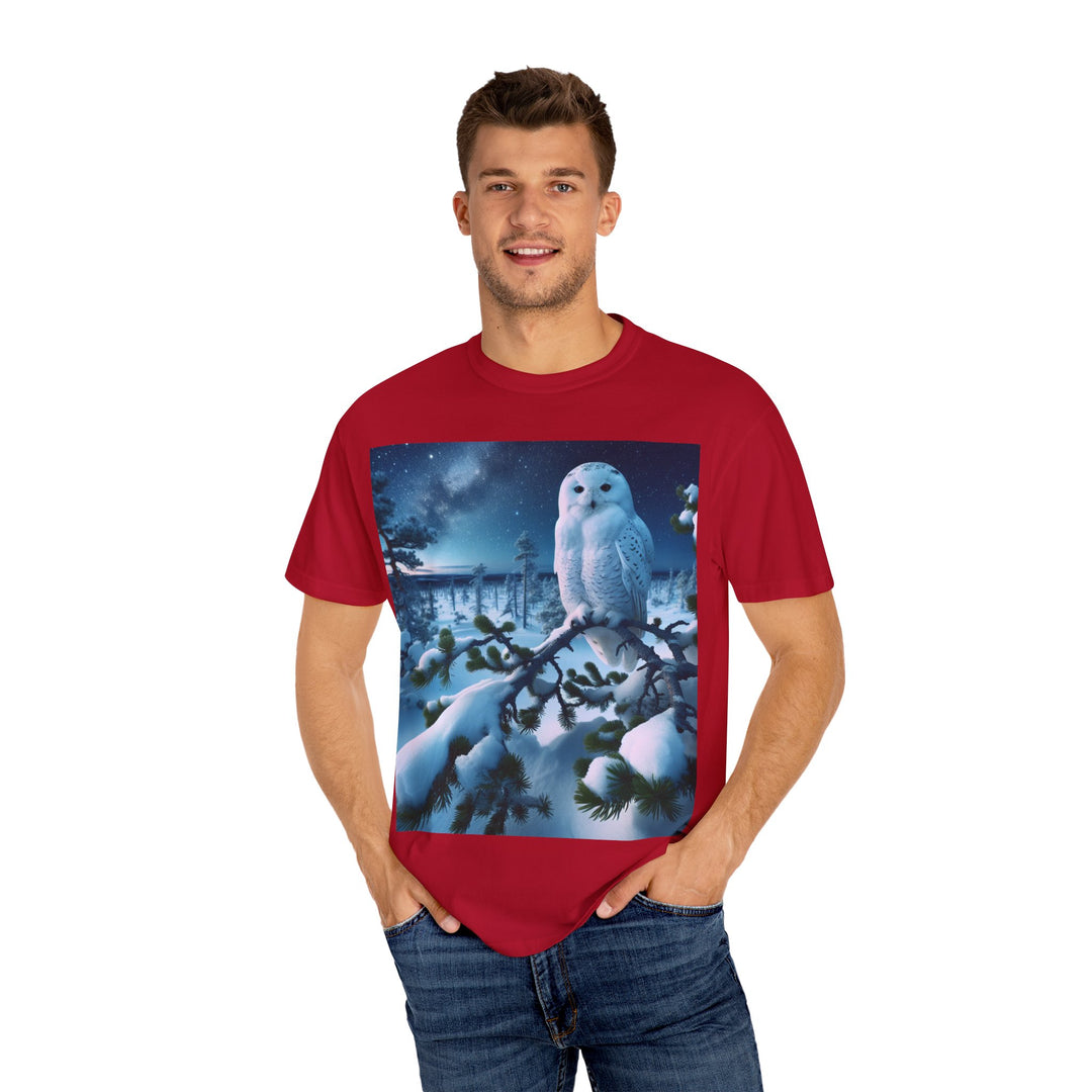 Mystical Owl Unisex Garment-Dyed T-Shirt – Cozy Winter Vibes