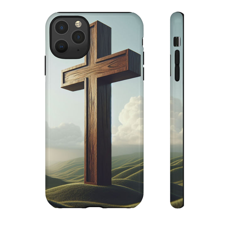 Wooden Cross Phone Case, Inspirational Gift, Christian Decor, Faith-Based Accessory, Unique Tech Gift