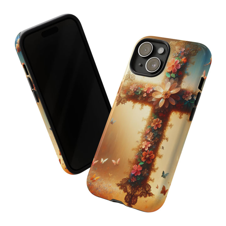 Floral Cross Phone Case, Tough Cases for Christians, Religious Gifts, Cute Floral Accessories, Chic Phone Cover, Spring Vibes